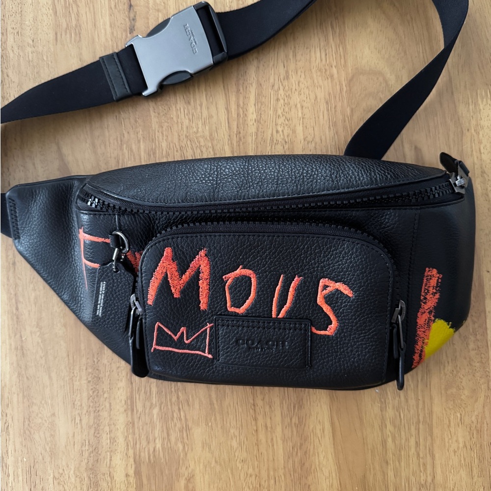 JEAN-MICHEL BASQUIAT COACH LIMITED ED LEATHER BELT BAG BLACK FAMOUS PAINTING